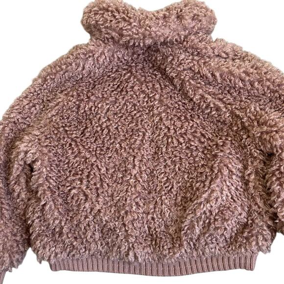 Zara TRF Sz S Faux Shearling Bomber Jacket in Mauve Fuzzy Zip-up Boho Warm - Picture 10 of 16